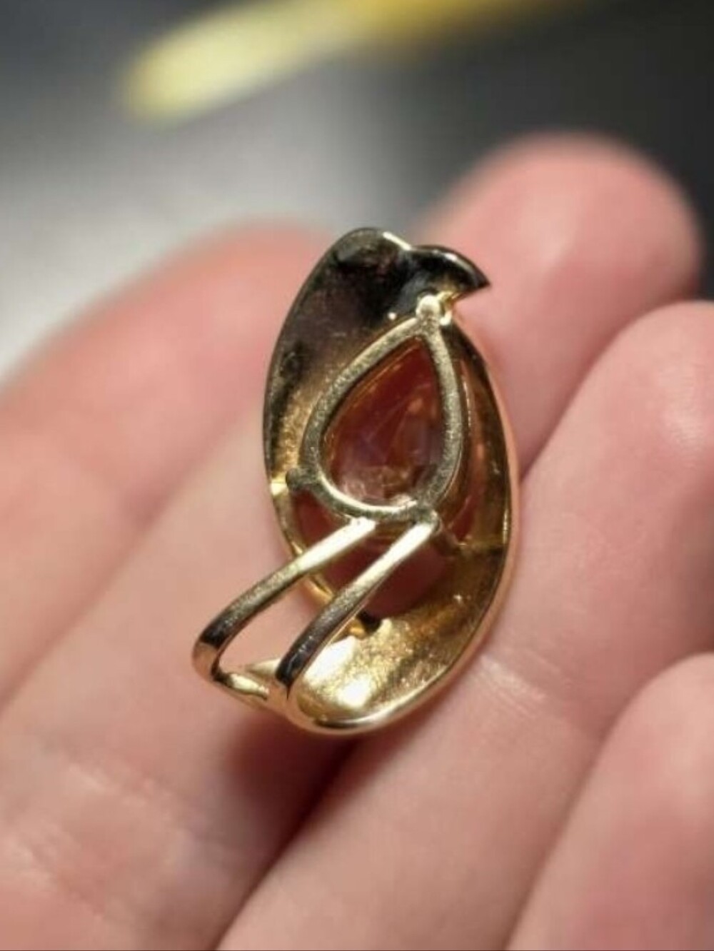 Gold-Tone Pendant with Peach Teardrop Gemstone - Picture 2 of 2